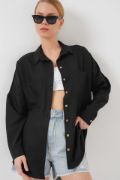 20126 Oversize Keten Gömlek - Siyah resmi